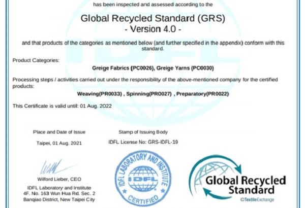 Obtained GRS Certification